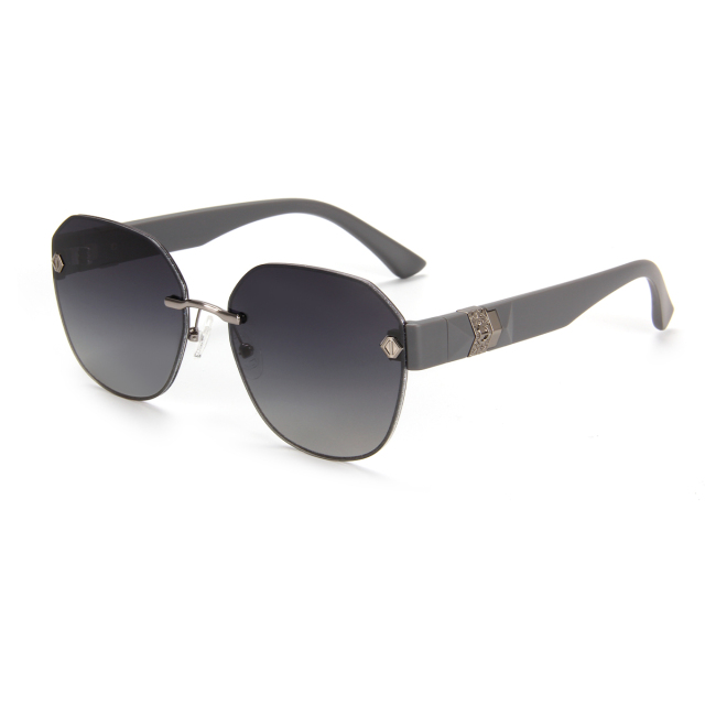RIANOVA polarized sunglasses edge piping round rimless thick temples 6045
