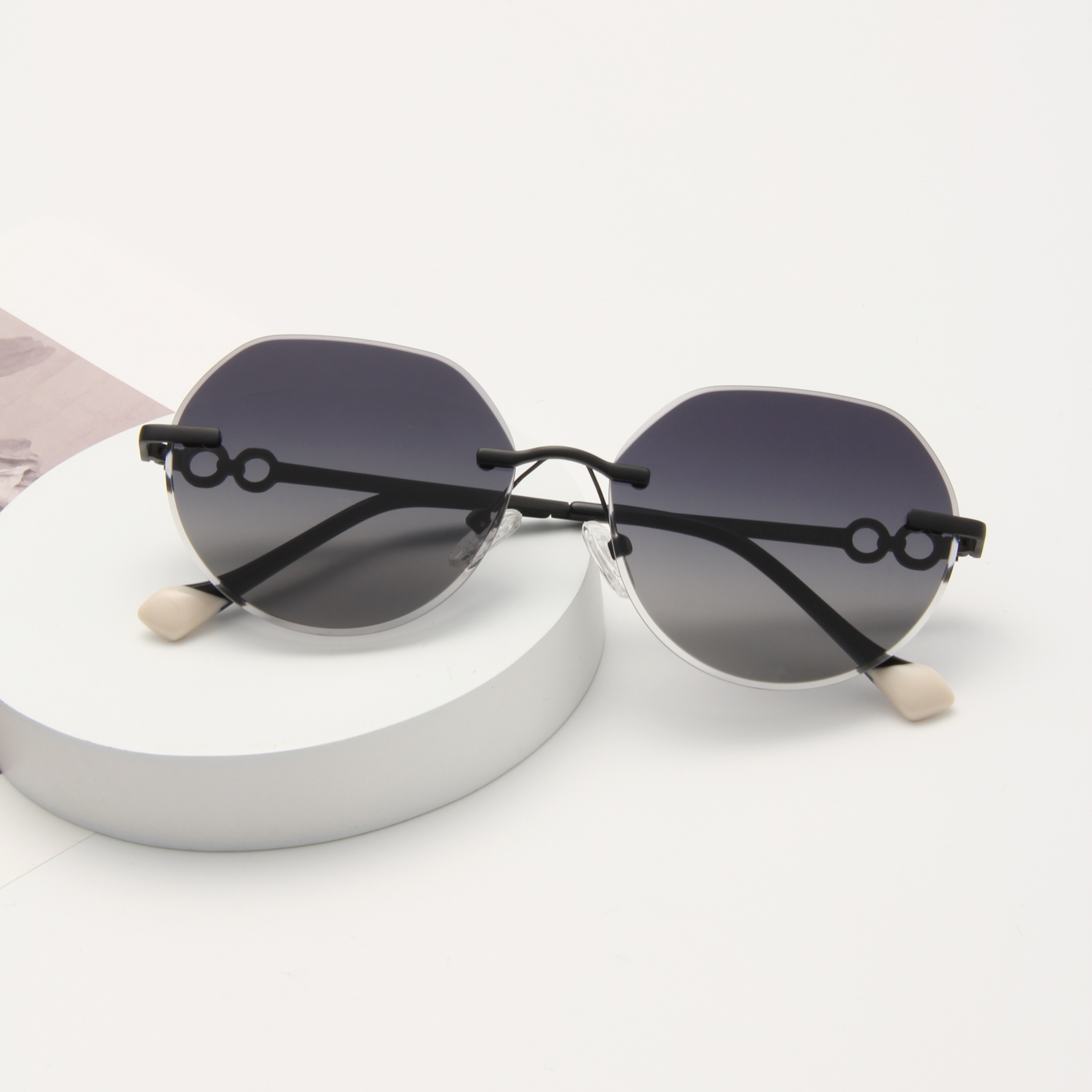RIANOVA PC polarized sunglasses Circular borderless metal sunglasses 6038