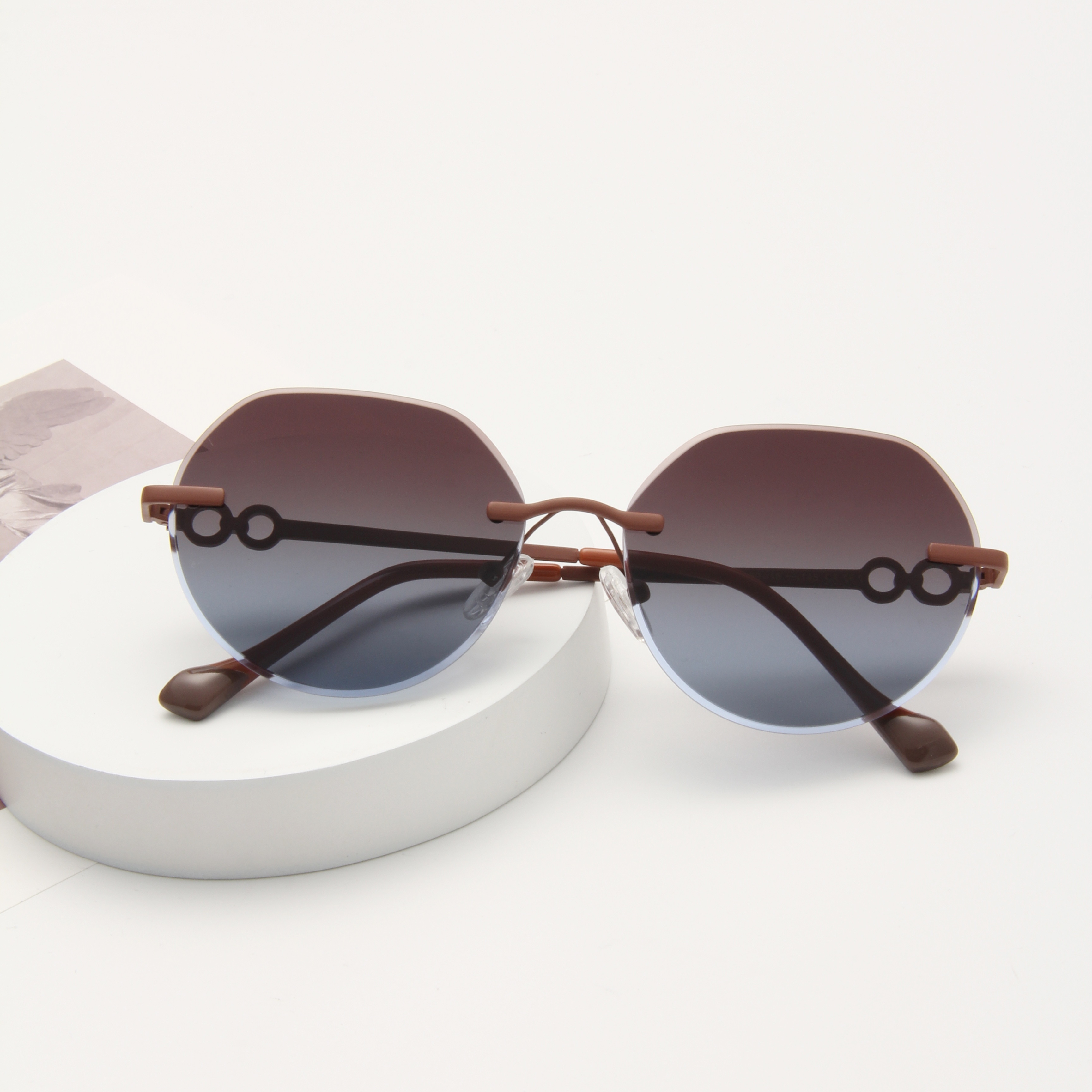 RIANOVA PC polarized sunglasses Circular borderless metal sunglasses 6038
