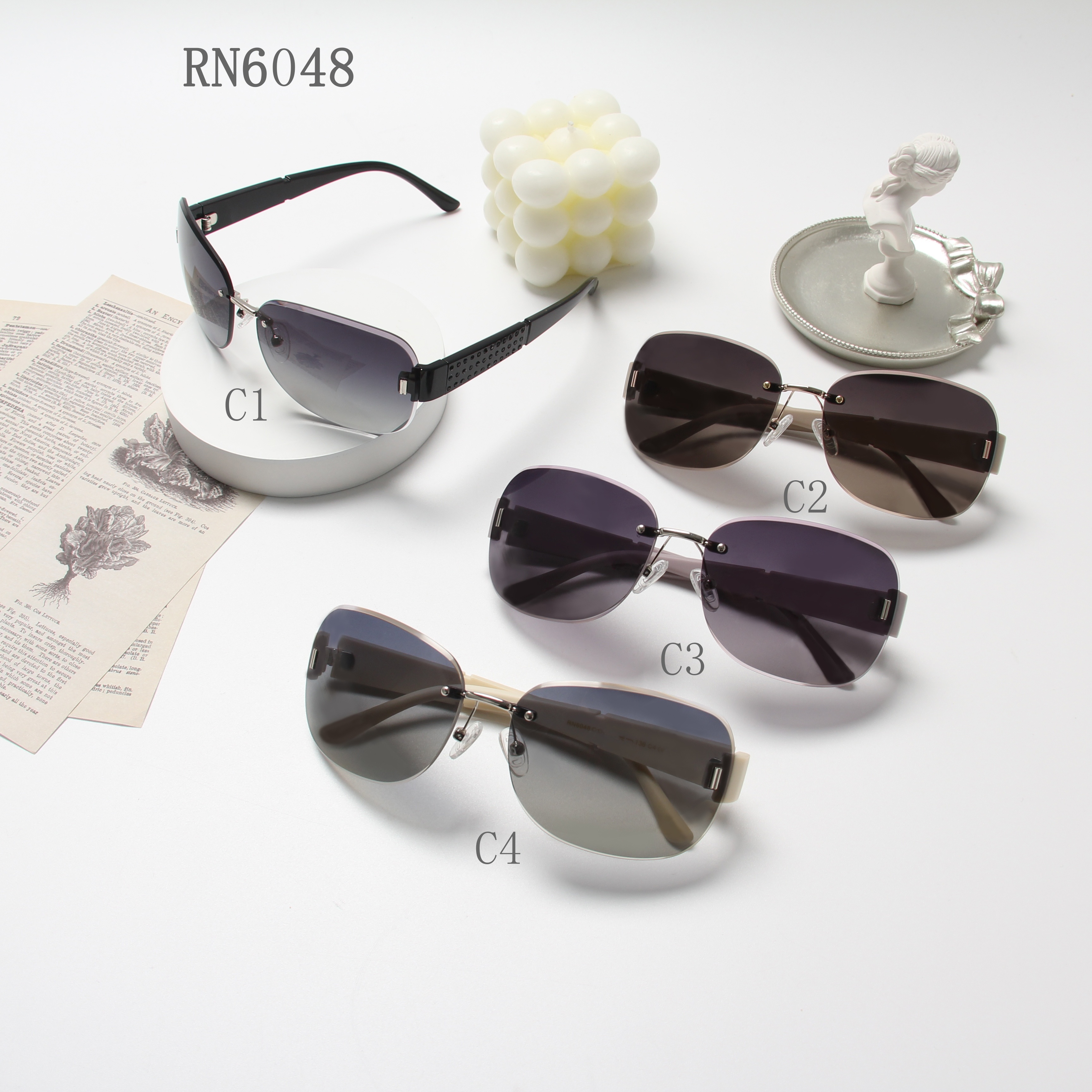 RIANOVA Curved lenses polarized sunglasses Borderless sunglasses 6048