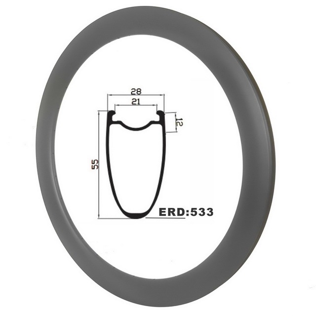 Light road bike carbon rims 55mm profile 28mm external width tubeless disc brake gravel bike rims