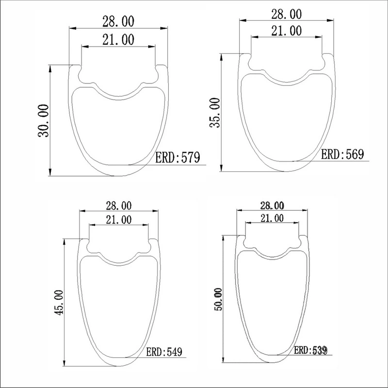 Ultra Light Road Bike Carbon Rims Tubeless 28mm Width 30mm 35mm 40mm 45mm 55mm 60mm Disc Brake