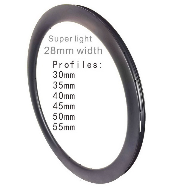 Light road bike carbon rims 30mm, 35mm, 40mm, 45mm, 50mm,55mm profile 28mm external width