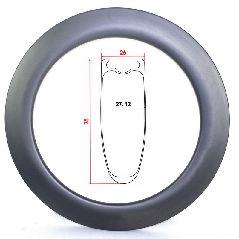700C Road Carbon Rims 75mm Profile 25mm Width Clincher Tubeless tubular rims