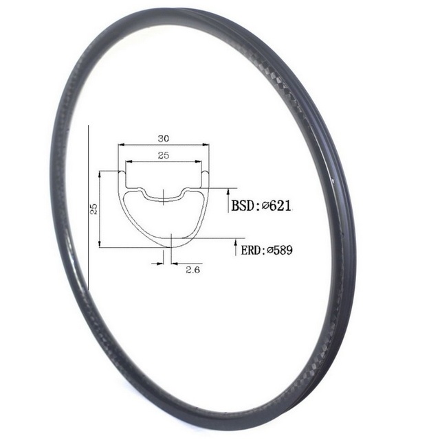 29ER Asymmetric Carbon Rims  Super Light Weight 30mm Width 25mm Depth Tubeless Ready