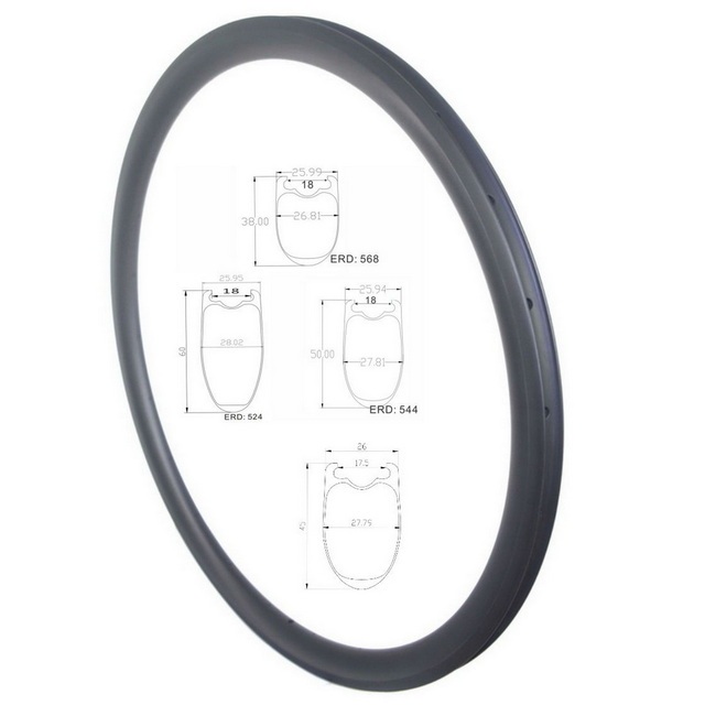 700C Road Carbon Clincher Tubeless Rims 38mm 45mm 50mm 60mm Profile 26mm Width