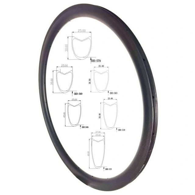 Road Bicycle Carbon Rims Tubular 25mm Width 30mm 35mm 40mm 45mm 38mm 50mm 55mm 60mm Profiles