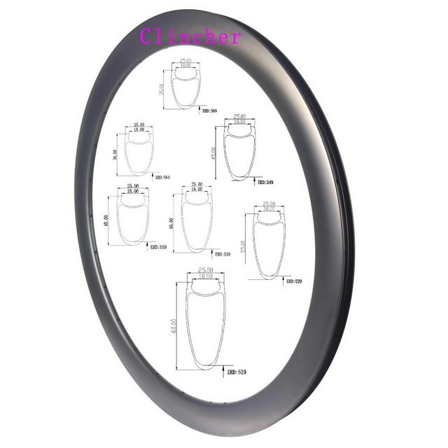 Disc Brake Clincher Road Bike Carbon Rims Ultra Light 30mm 35mm 38mm 40mm 45mm 50mm 55mm Profiles 25mm External Width