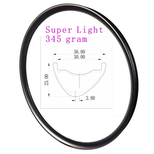 29ER Low Profiles 23mm Asymmetrical  MTB Carbon Rims 34mm 36mm External Width Tubeless Super Light Toray T800