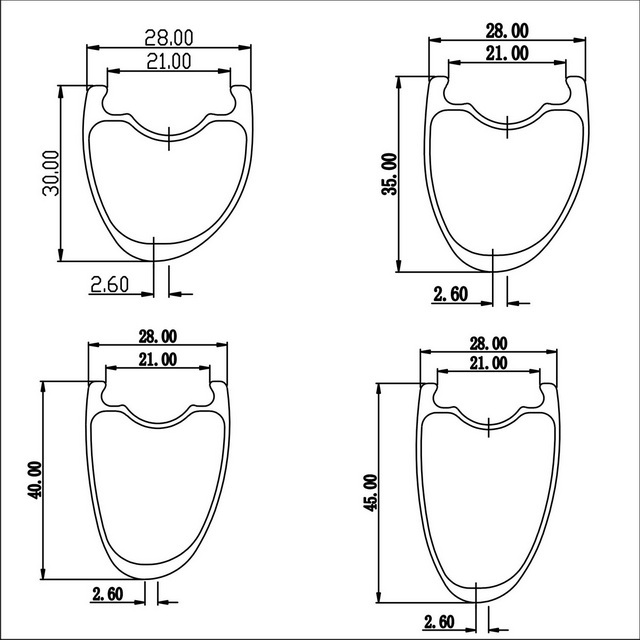 Disc Brake Road gravel asymmetrical Carbon Rims 28mm External Width 30mm 35mm 40mm 45mm 50mm profile