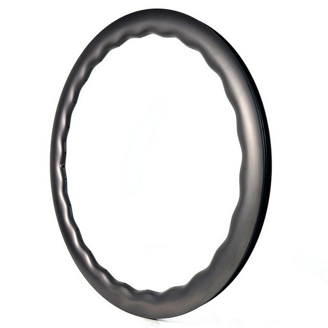 700C Gravel Road Carbon Rims Wave Shape 28mm Width Asymmetrical Super Light Tubeless With Hook