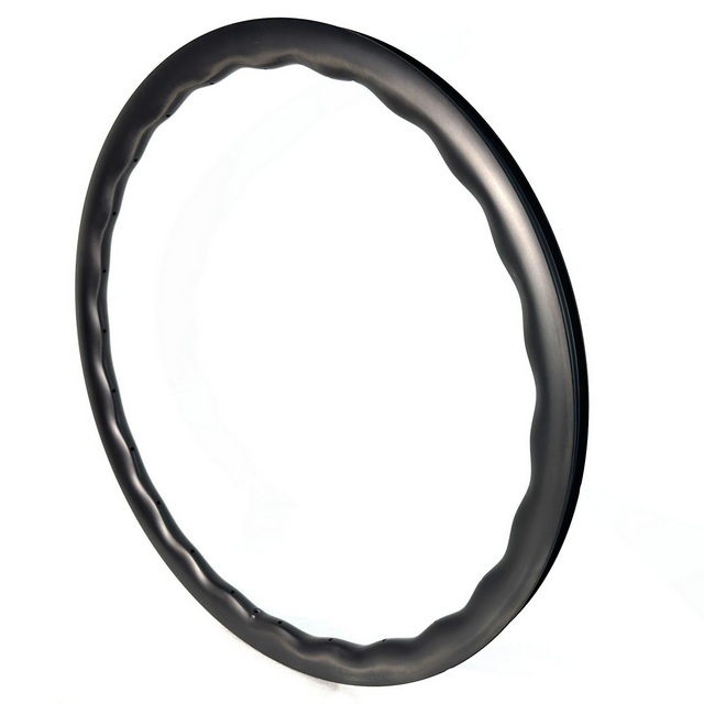 700C Gravel Road Carbon Rims Wave Shape 28mm Width Asymmetrical Super Light Tubeless With Hook