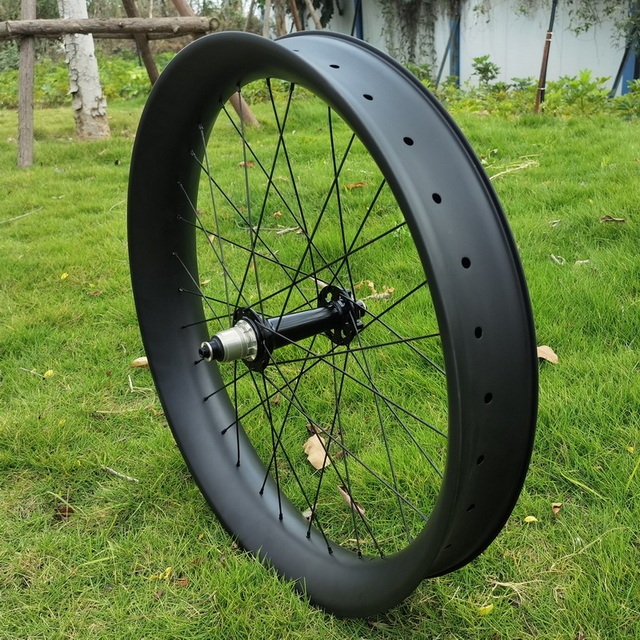 26ER Fat Bike Carbon Wheelset 90mm Width Tubeless Hookless 85mm Internal Width Through Axle