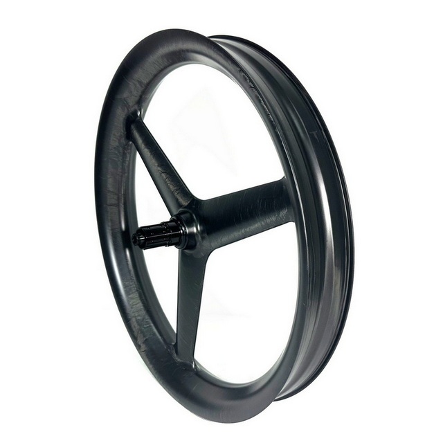 Tri Spokes 26ER Fat Bike Carbon Wheelset Center Lock 6 Bolts 80mm Width Tubeless Hookless 75mm Internal Width Through Axle