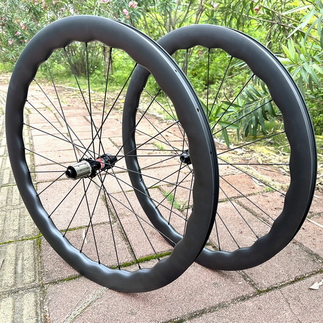 700C Wave Design Asymmetrical Road Gravel Bike Carbon Wheels Super Light Toray T800 Center Lock 35mm 40mm 45mm 50mm