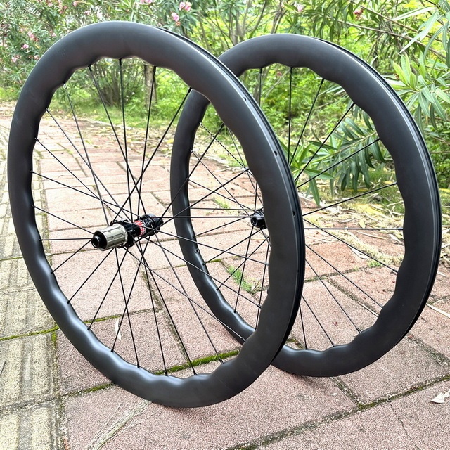 700C Wave Design Asymmetrical Road Gravel Bike Carbon Wheels Super Light Toray T800 Center Lock 35mm 40mm 45mm 50mm