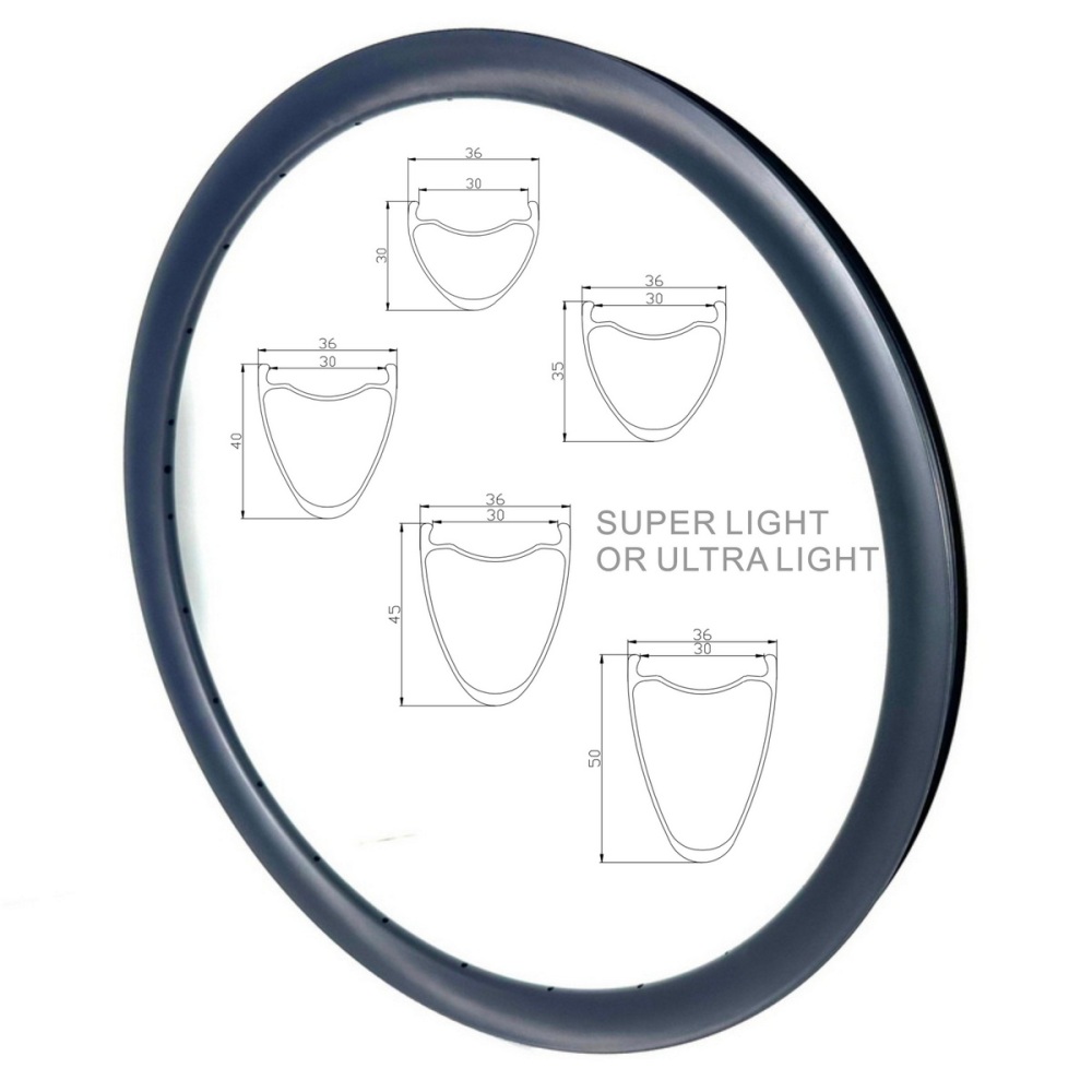 700C Super Light Gravel Bike Carbon Rims 36mm External Width 30mm Internal Width Tubeless Width Hook Toray T800