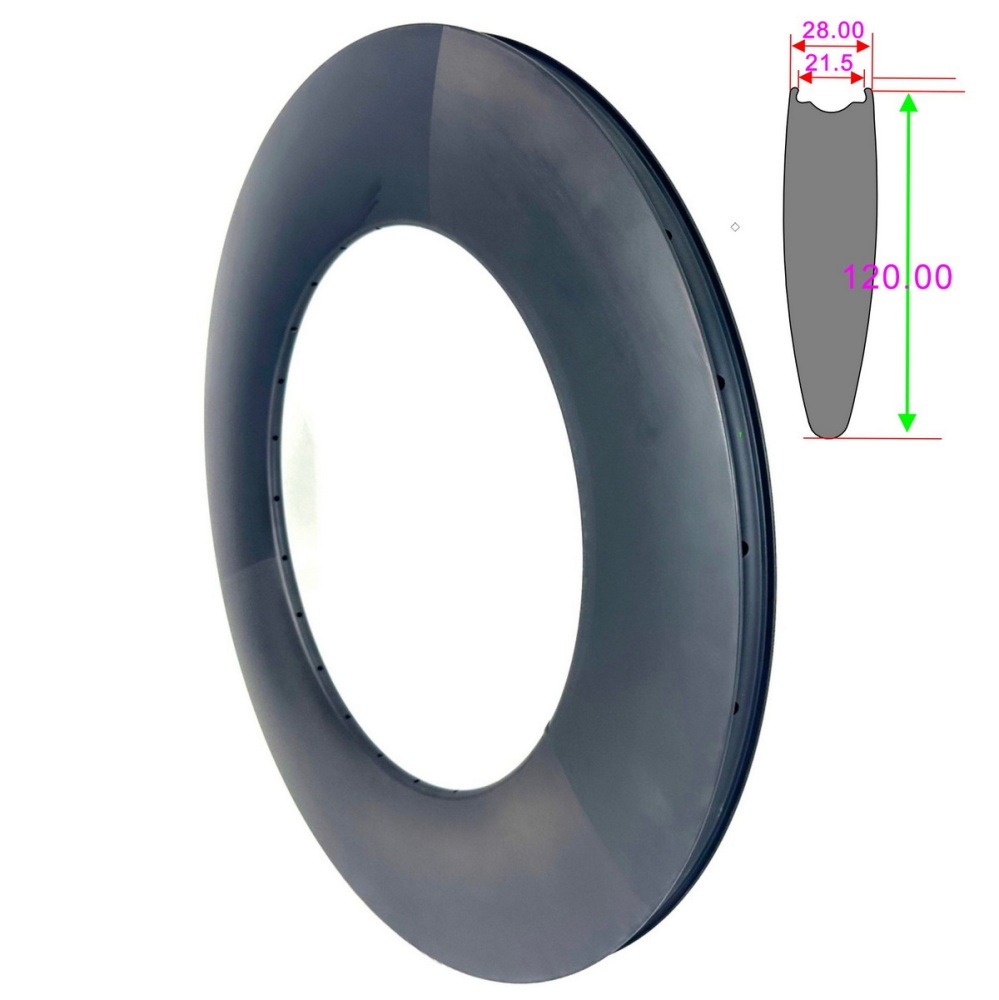 700C 120mm Profile Road TT Carbon Rims Tubeless With Hook 21.5mm Inner Width 28mm External Width Light Weight Bicycle Rims