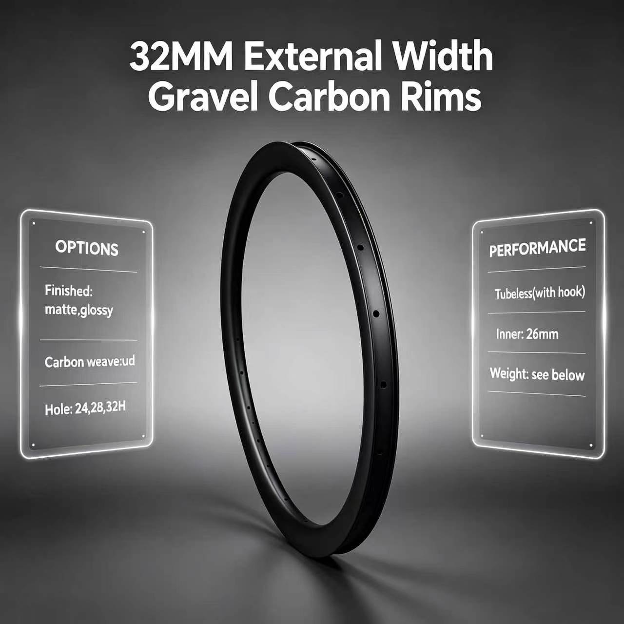 700C Gravel Bike Carbon Rims 26MM Inner Width Super Light 40mm 45mm 50mm 55mm Height Tubeless Width Hook