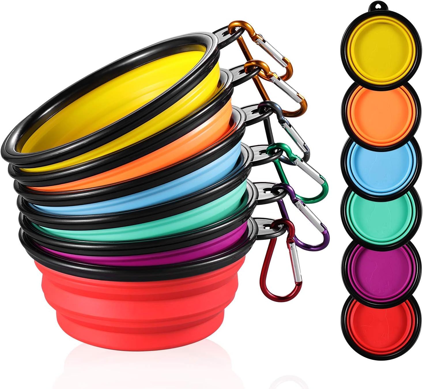 Collapsible Dog Bowl Travel Portable Dog Bowl Silicone Foldable Travel Bowl/Pet Food Bowl/Cat Water Bowl/Silicone Pet Expandable Bowls + Carabiners Per Set