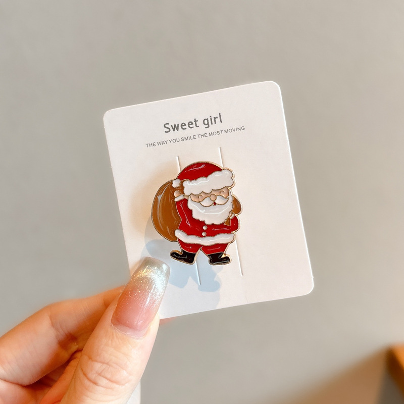 2024 New Christmas Elk Brooch Personalized Metal Santa Claus Badge Pin Cartoon Collar Ornament