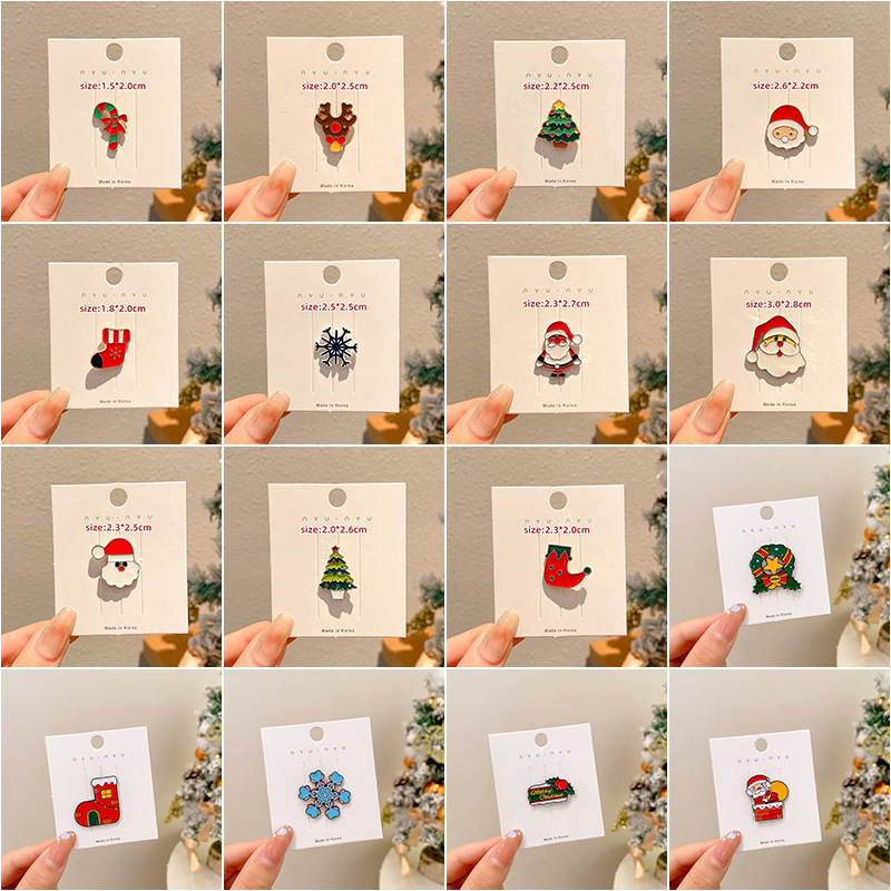 2024 New Christmas Elk Brooch Personalized Metal Santa Claus Badge Pin Cartoon Collar Ornament