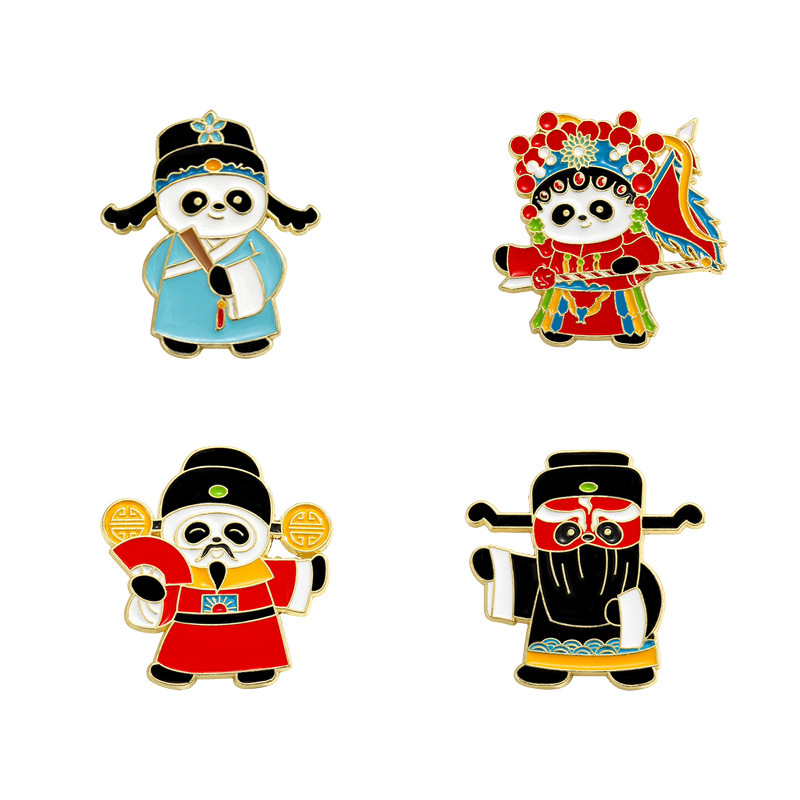 Cartoon brooch cute panda Peking opera Shengdan Jingchou drama national trend Chinese style schoolbag decoration metal badge