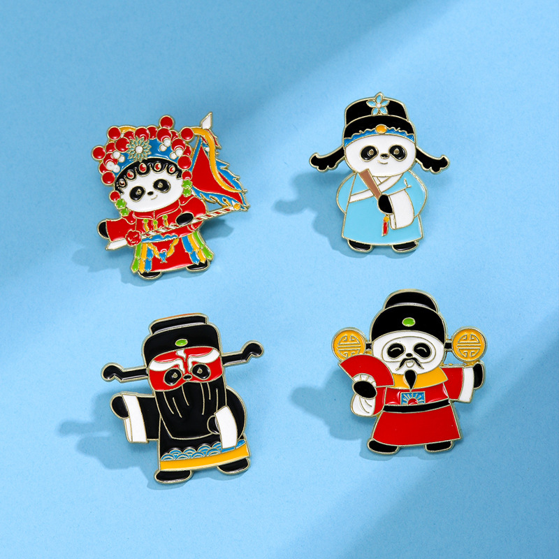 Cartoon brooch cute panda Peking opera Shengdan Jingchou drama national trend Chinese style schoolbag decoration metal badge