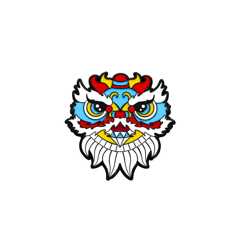 National trend brooch cartoon lion head lion dance badge national style new Chinese New Year Spring Festival clothes decoration alloy oil drop