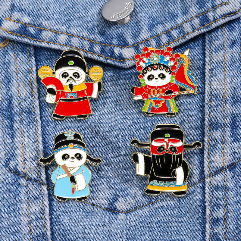 Cartoon brooch cute panda Peking opera Shengdan Jingchou drama national trend Chinese style schoolbag decoration metal badge