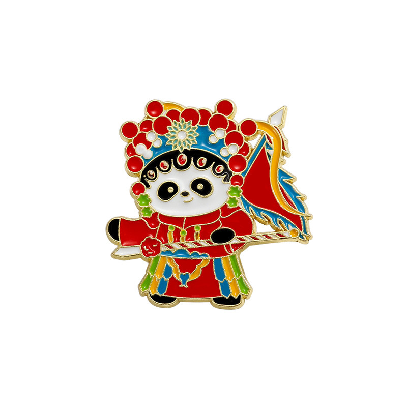 Cartoon brooch cute panda Peking opera Shengdan Jingchou drama national trend Chinese style schoolbag decoration metal badge
