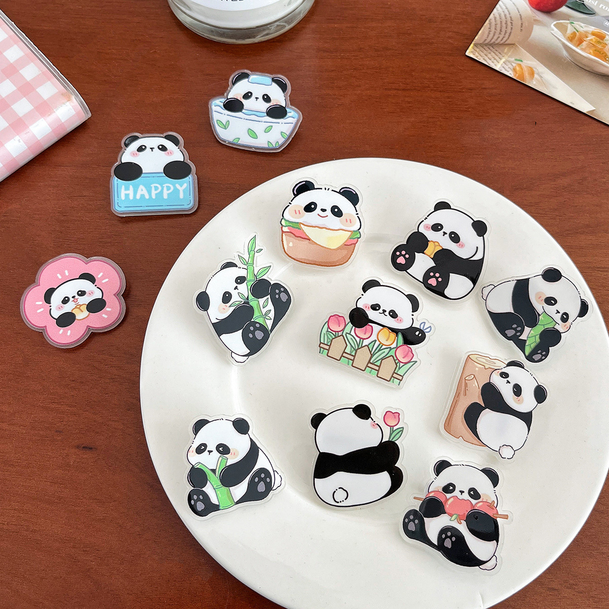 Cute Cartoon Panda Pins - Inspirational Text Badge, Acrylic Pin, Perfect Small Gift for Students