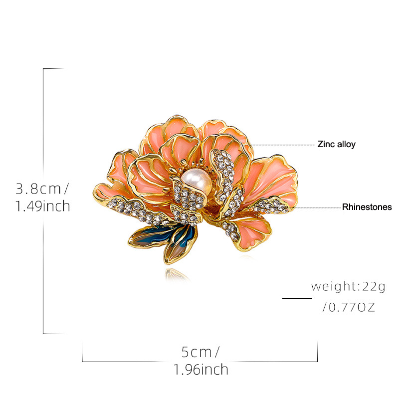 New Cloisonne Peony Flower Lapel Pin – Luxury High-End Chinese Style Badge, Elegant Pink Brooch