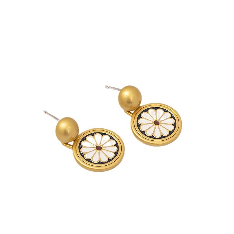 Hard Enamel Daisy Retro Earrings