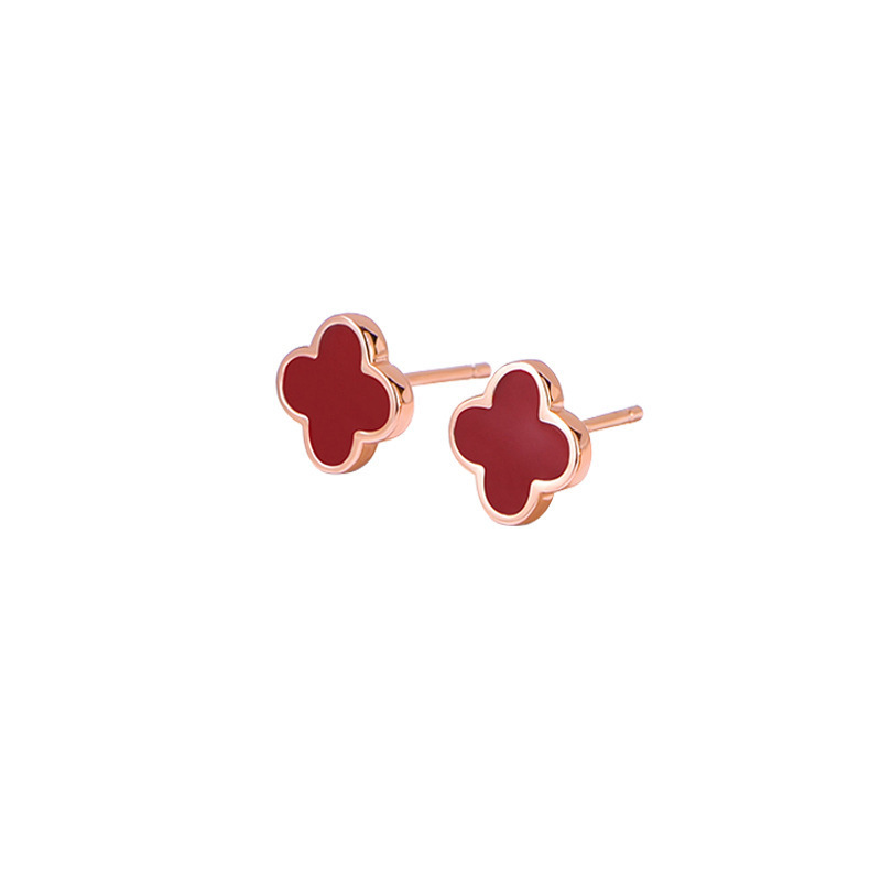 Original Niche Design S925 Sterling Silver Agate Inlaid High-End Four-Leaf Clover Earrings – Fade-Resistant