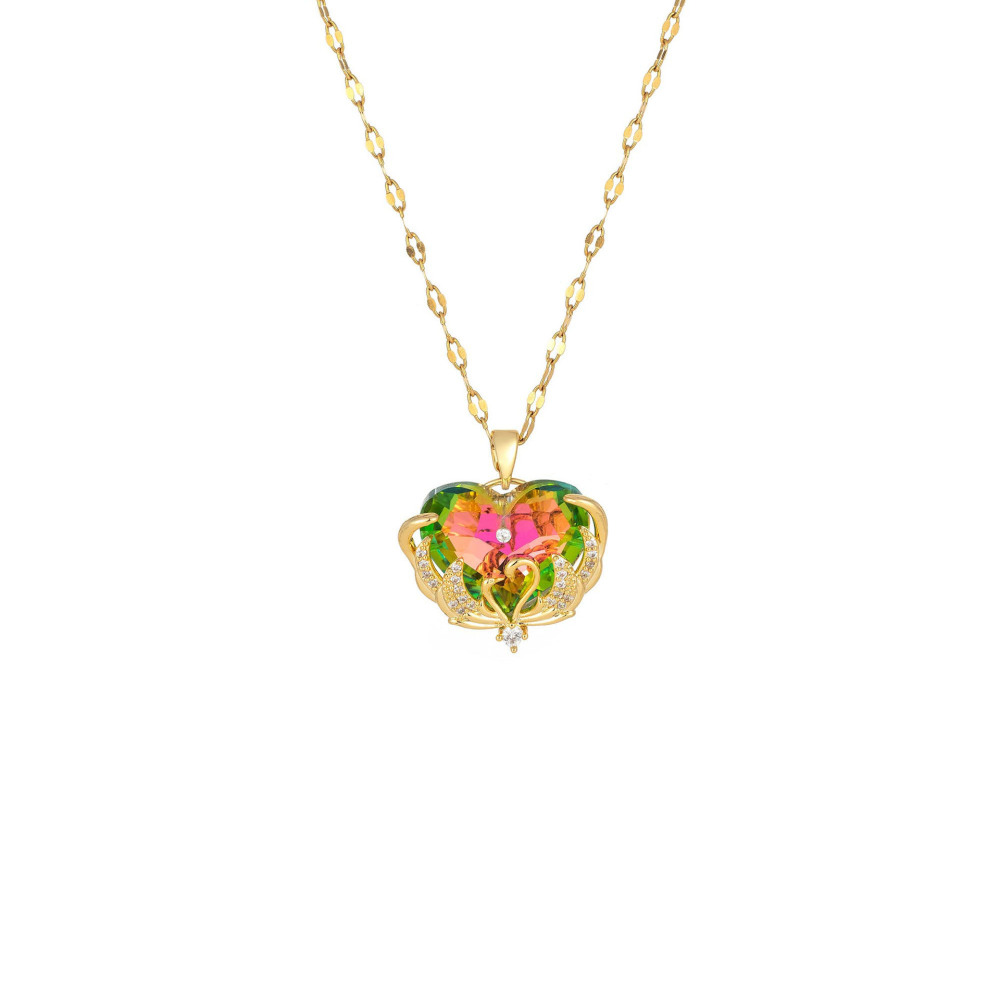 Douyin cross-border new ocean heart necklace female light luxury niche design versatile colorful heart-shaped pendant wholesale