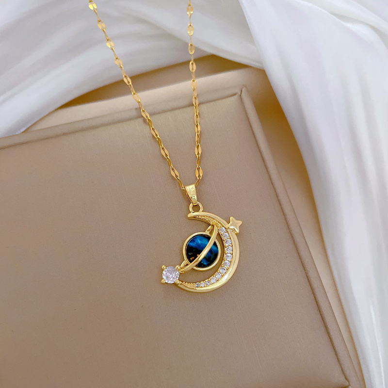 Starry sky planet light luxury temperament gorgeous full diamond necklace female versatile clavicle necklace temperament light luxury niche design
