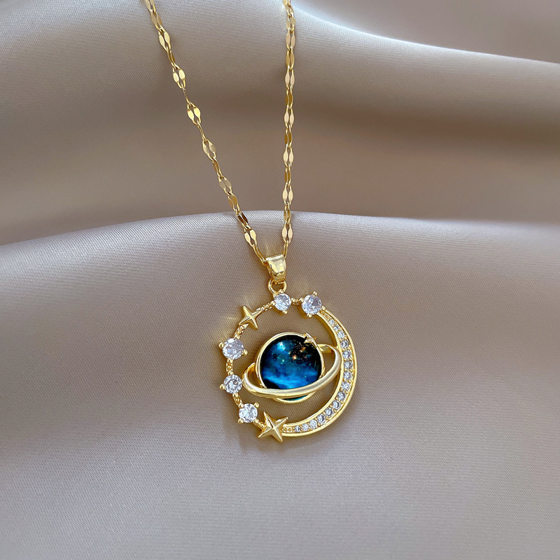 Starry sky planet light luxury temperament gorgeous full diamond necklace female versatile clavicle necklace temperament light luxury niche design