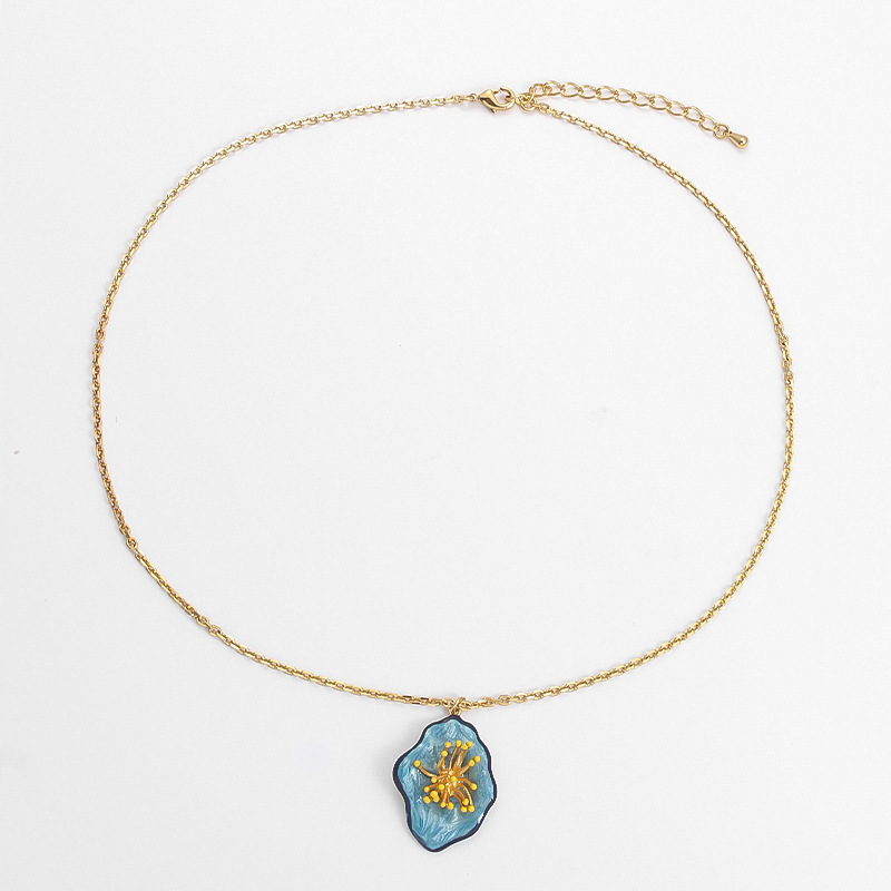 Cloisonné Glazed flower bud retro necklace