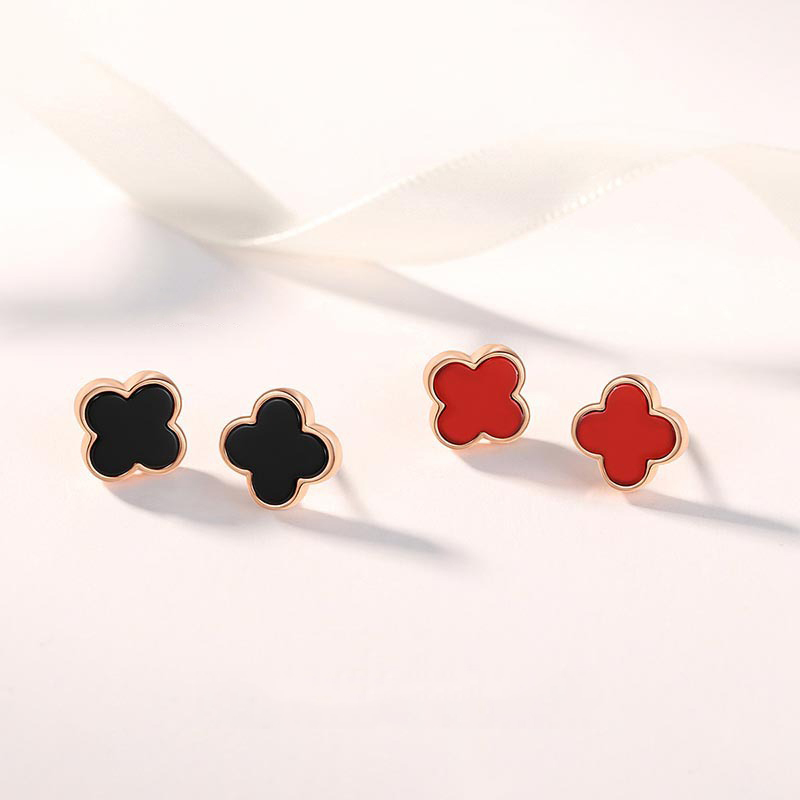 Original Niche Design S925 Sterling Silver Agate Inlaid High-End Four-Leaf Clover Earrings – Fade-Resistant