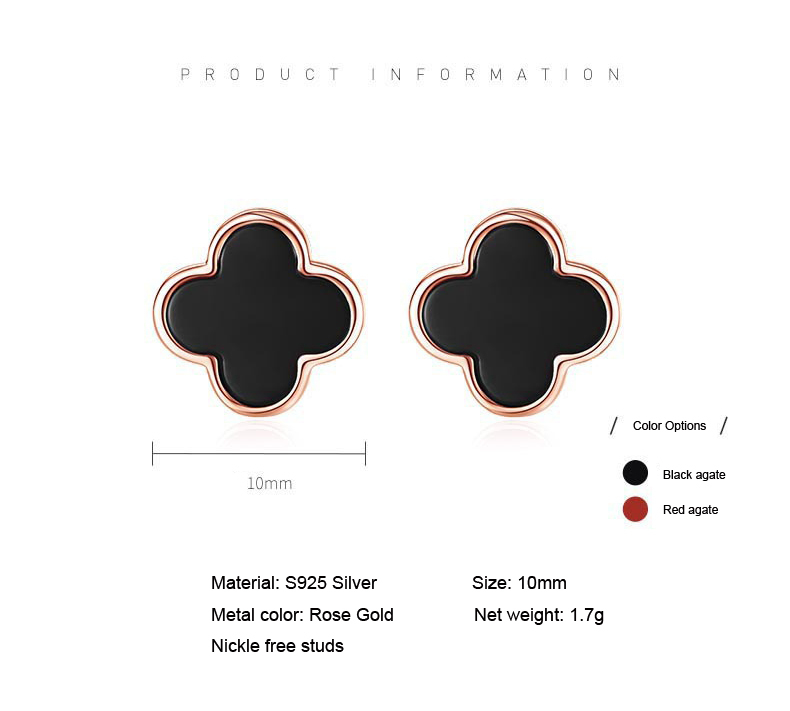 Original Niche Design S925 Sterling Silver Agate Inlaid High-End Four-Leaf Clover Earrings – Fade-Resistant