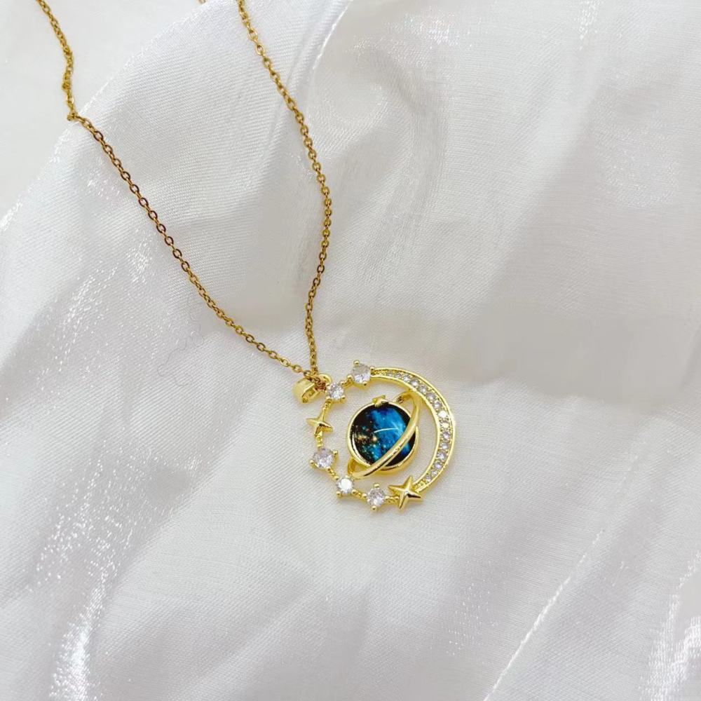 Starry sky planet light luxury temperament gorgeous full diamond necklace female versatile clavicle necklace temperament light luxury niche design