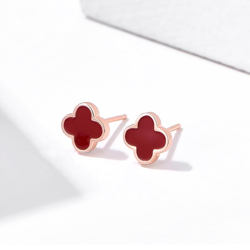 Star City original niche design S925 sterling silver inlaid agate jewelry high-end four-leaf clover earrings do not fade