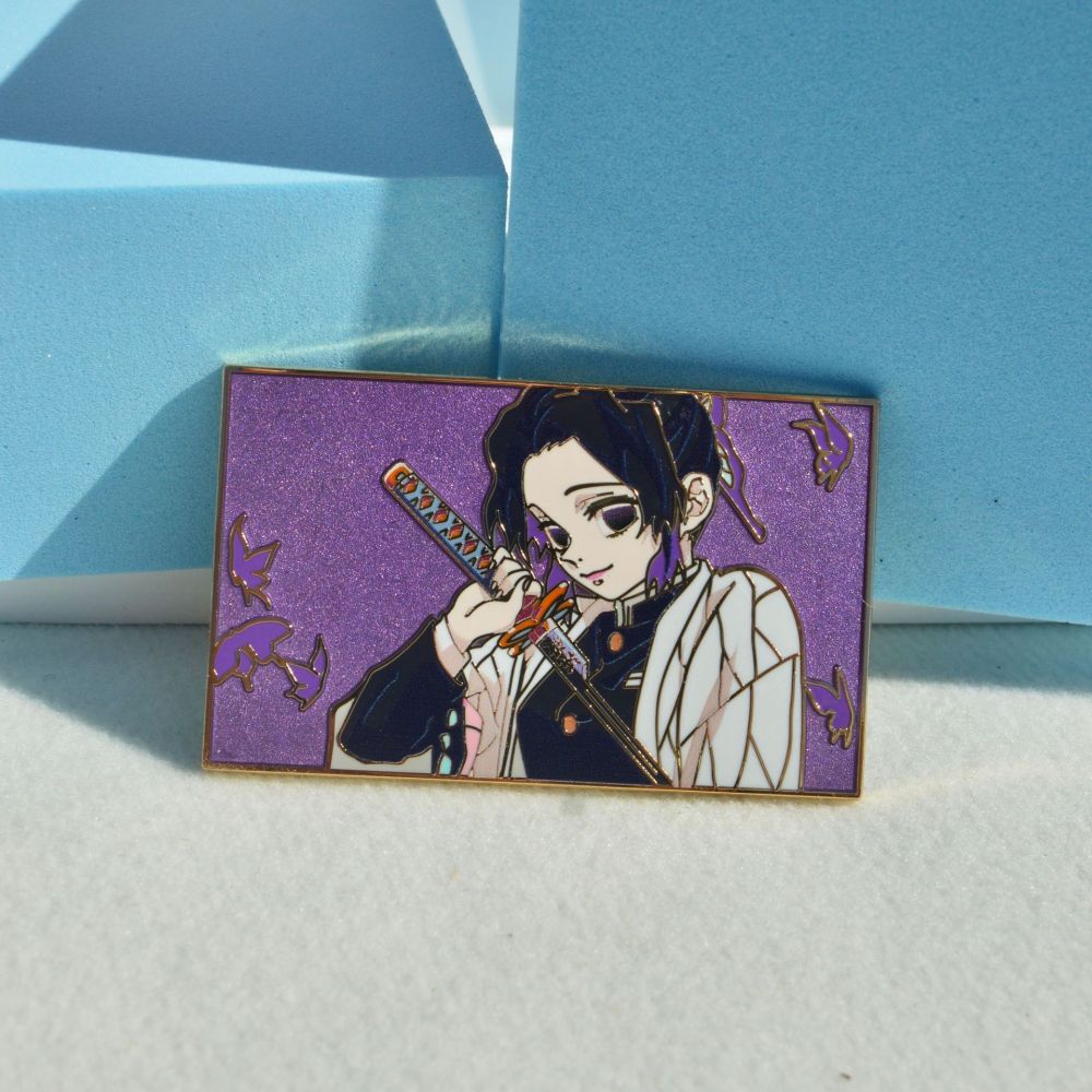 Demon Slayer Badge Butterfly Shinobi Glass Metal Enamel Badge Brooch Japanese Schoolbag Accessories Pin