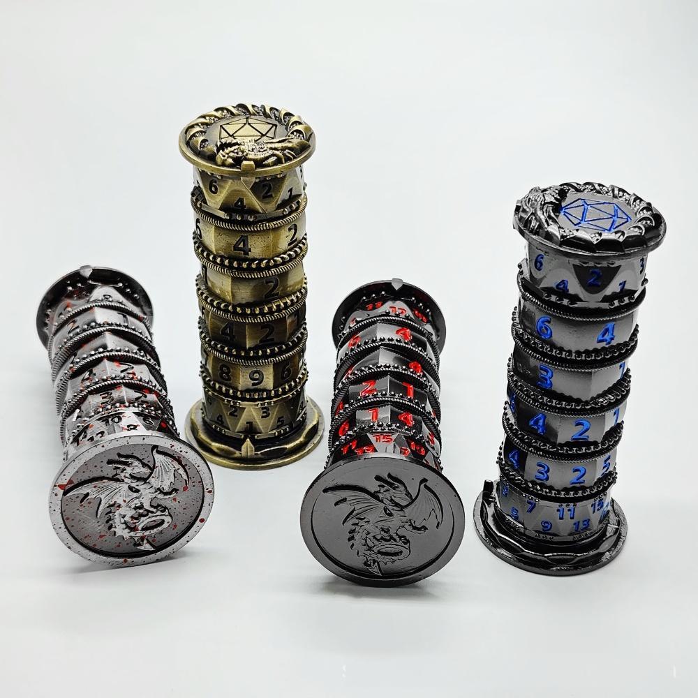 7-in-1 Rotatable Metal Dice Tower – Polyhedron RPG Dice Set for D&D & Role-Playing Games