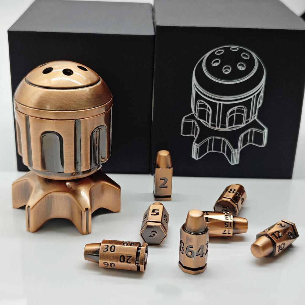 Rotatable Metal Rocket Bullet Dice Set – Polyhedron RPG Dice for D&D & Role-Playing Games
