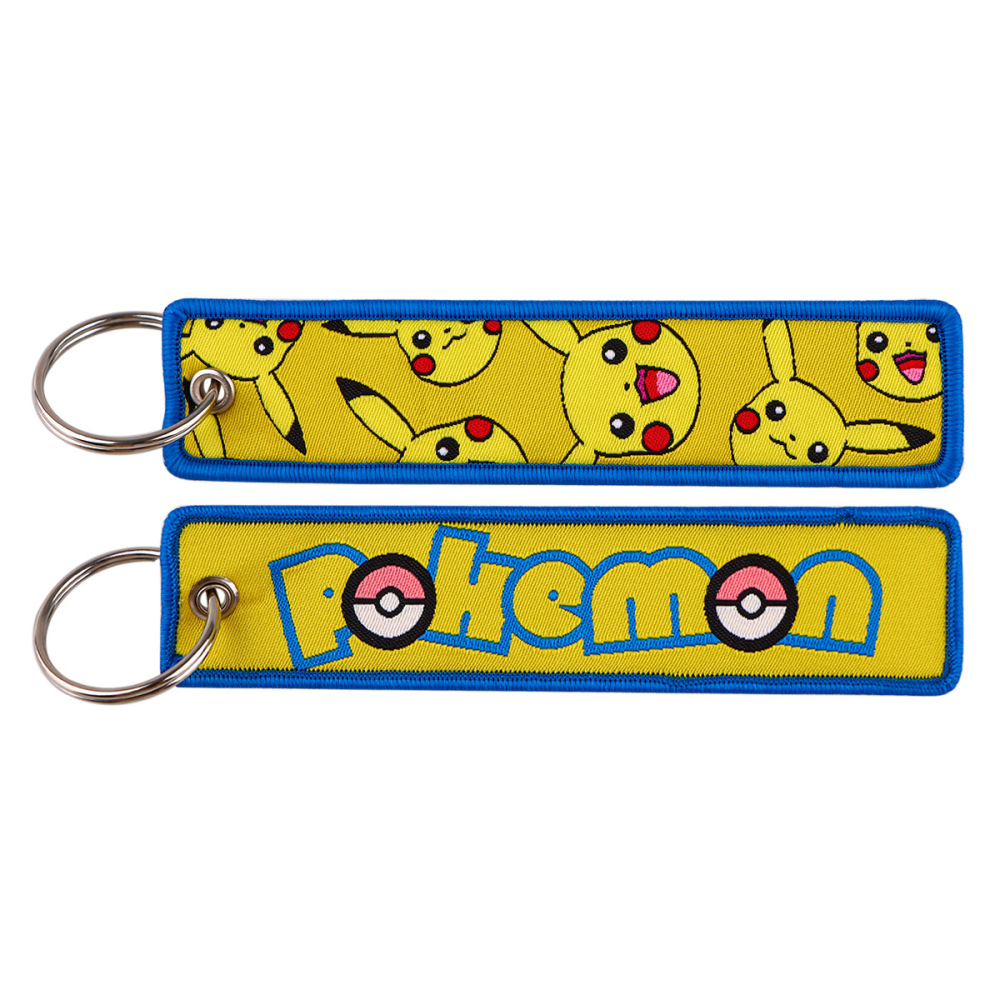 Spot Pokemon cartoon anime Pokemon woven label keychain lanyard Pokemon fabric pendant