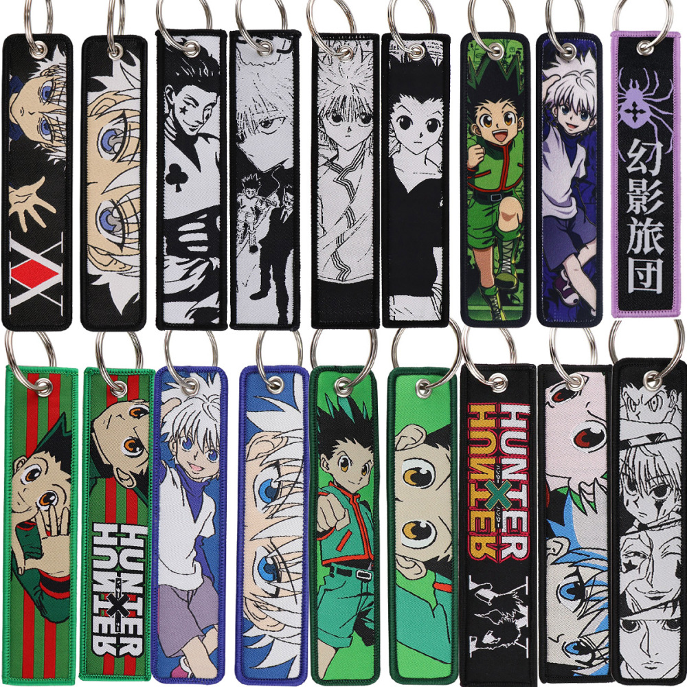 Cartoon Hunter Full-time Anime Woven Label Keychain Lanyard Campus Office ID Pendant Woven Art Keychain