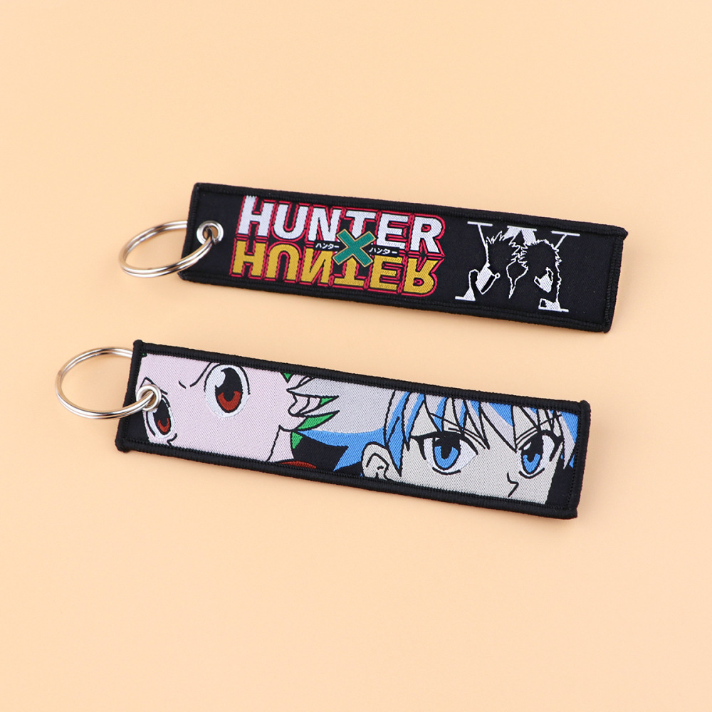 Cartoon Hunter Full-time Anime Woven Label Keychain Lanyard Campus Office ID Pendant Woven Art Keychain