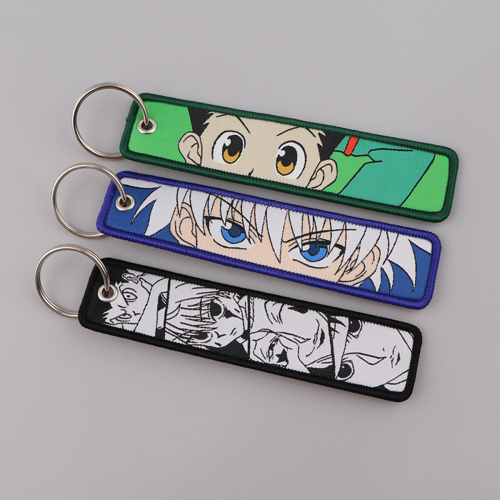Cartoon Hunter Full-time Anime Woven Label Keychain Lanyard Campus Office ID Pendant Woven Art Keychain
